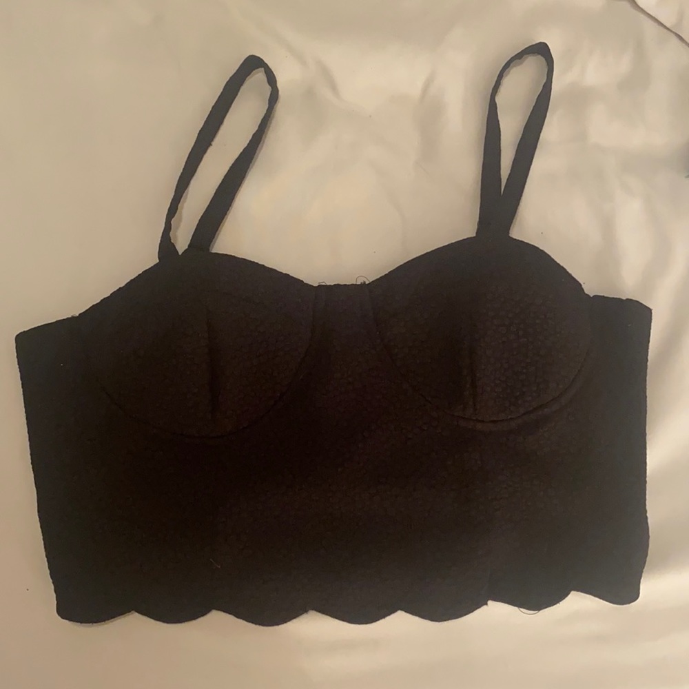 Black Scalloped Bustier Crop Top